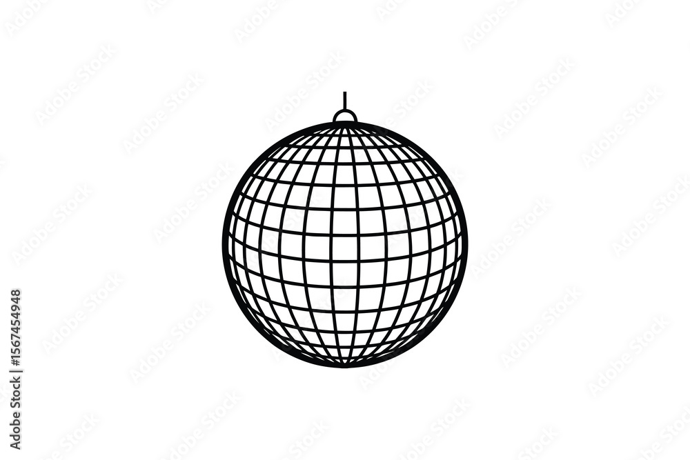 Fototapeta premium Simple Black and White Disco Ball Illustration on a White Background