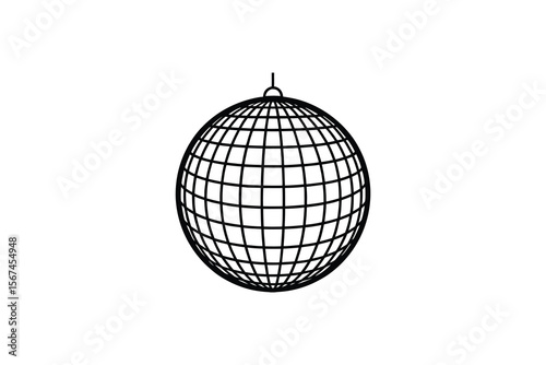 Simple Black and White Disco Ball Illustration on a White Background