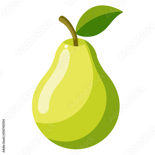 A juicy pear with a green leaf embodies freshness, suitable for designs promoting healthy eating, fruit markets, or organic food brands, with its clean lines and appealing simplicity.