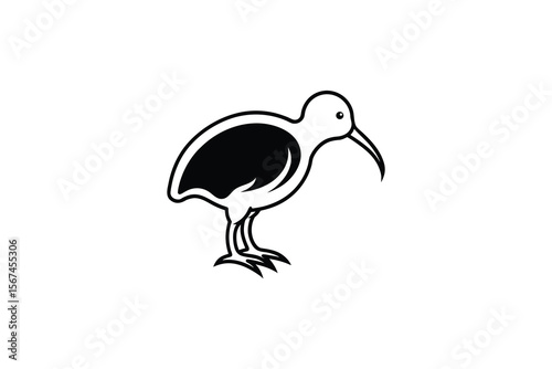 Minimalist Kiwi Bird Illustration in Black and White Outline Style