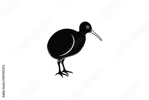 Stylized Black Kiwi Bird Illustration on White Background for Design Elements