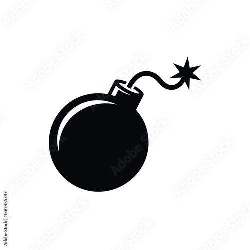 A minimalist black and white Silhouette design of a bomb against a plain white background
