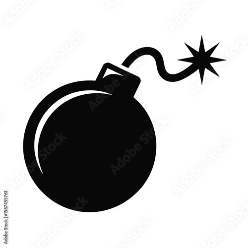 A minimalist black and white Silhouette design of a bomb against a plain white background