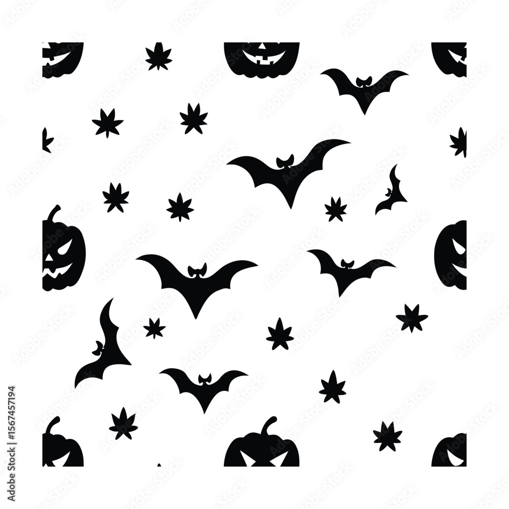 Naklejka premium seamless Halloween line art pattern with spooky design elements