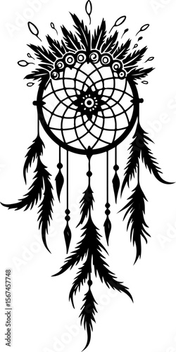 Traditional dreamcatchers ornament illustration black and white