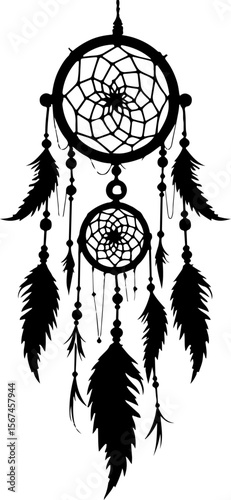 Traditional dreamcatchers ornament illustration black and white