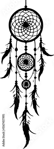 Traditional dreamcatchers ornament illustration black and white