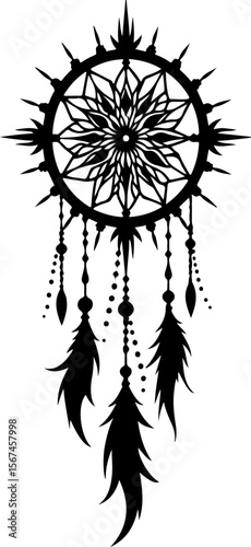 Traditional dreamcatchers ornament illustration black and white