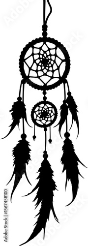 Traditional dreamcatchers ornament illustration black and white