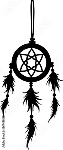 Traditional dreamcatchers ornament illustration black and white