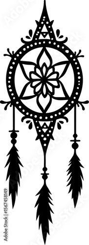 Traditional dreamcatchers ornament illustration black and white