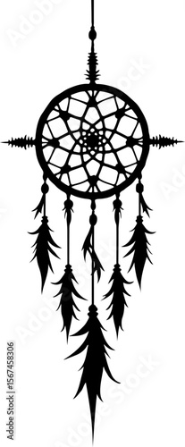 Traditional dreamcatchers ornament illustration black and white