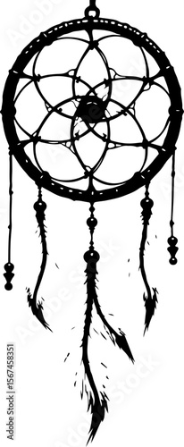 Traditional dreamcatchers ornament illustration black and white