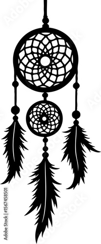 Traditional dreamcatchers ornament illustration black and white
