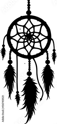 Traditional dreamcatchers ornament illustration black and white