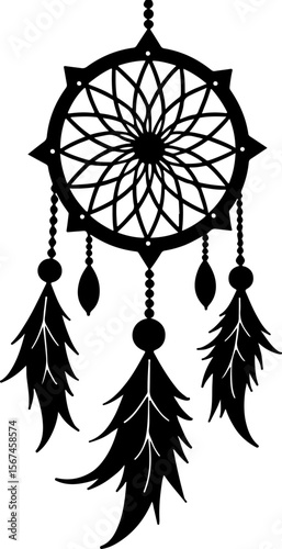 Traditional dreamcatchers ornament illustration black and white