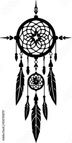 Traditional dreamcatchers ornament illustration black and white