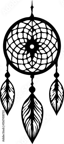 Traditional dreamcatchers ornament illustration black and white