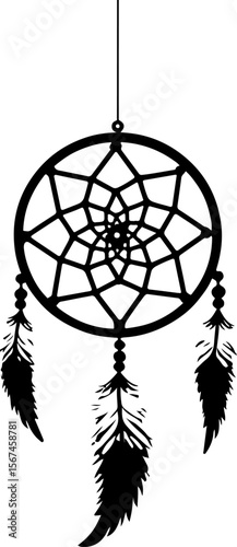 Traditional dreamcatchers ornament illustration black and white