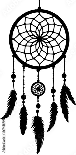 Traditional dreamcatchers ornament illustration black and white