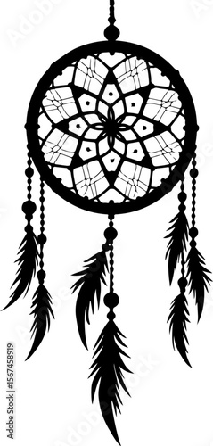 Traditional dreamcatchers ornament illustration black and white