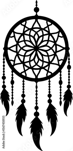 Traditional dreamcatchers ornament illustration black and white