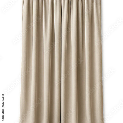 Elegant Beige Curtains: A pair of long, neutral-toned curtains cascade gracefully, exuding a sense of understated elegance, inviting a feeling of warmth and serenity.