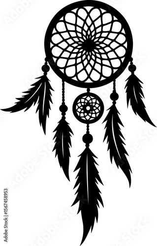 Traditional dreamcatchers ornament illustration black and white
