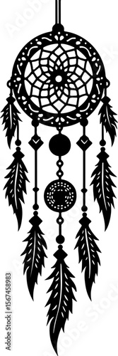 Traditional dreamcatchers ornament illustration black and white