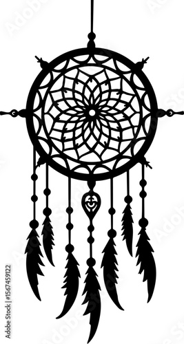 Traditional dreamcatchers ornament illustration black and white