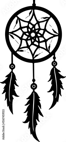 Traditional dreamcatchers ornament illustration black and white