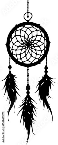 Traditional dreamcatchers ornament illustration black and white