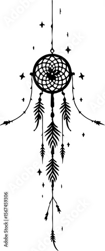 Traditional dreamcatchers ornament illustration black and white