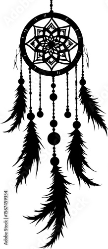 Traditional dreamcatchers ornament illustration black and white