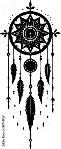Traditional dreamcatchers ornament illustration black and white