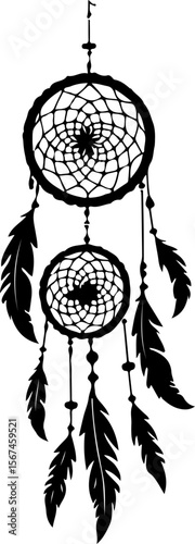 Traditional dreamcatchers ornament illustration black and white