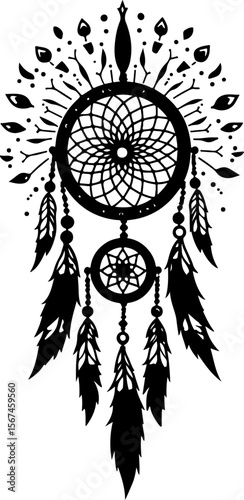 Traditional dreamcatchers ornament illustration black and white