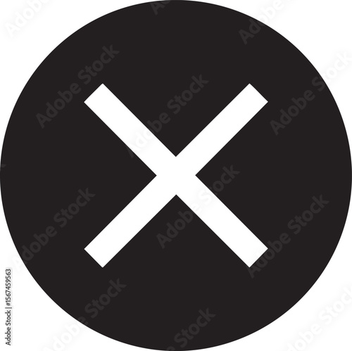 Denial Icon A Bold Black X Mark in a Circle for Rejection, Cancellation, and Error Indication on a Clear, See-Through Backdrop