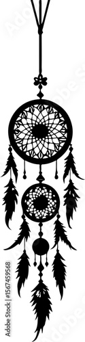 Traditional dreamcatchers ornament illustration black and white