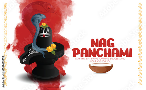 Nag Panchami festival with sacred serpents, Shivlings adorned with flowers, and traditional elements reflecting devotion, auspiciousness, and cultural significance, honoring snake deities