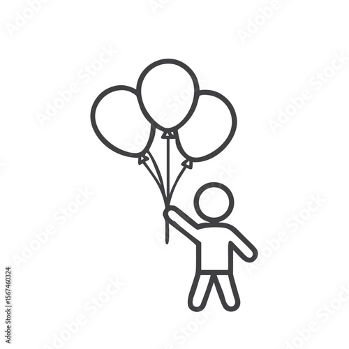 Child holding balloons icon for parties, celebration, events, holidays, birthday invitations, promotions