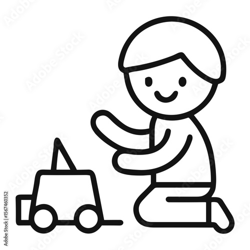 Child playing with toy car icon for early education blogs, toy reviews, parenting websites