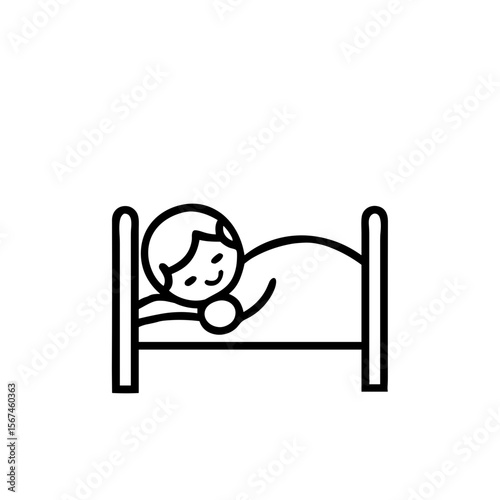 Child sleeping in bed icon for parenting advice blogs, sleep training websites, childcare infographics