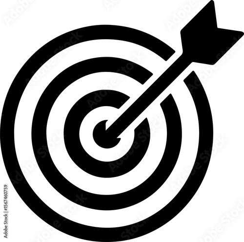 Black and white target with arrow hitting the bullseye silhouette