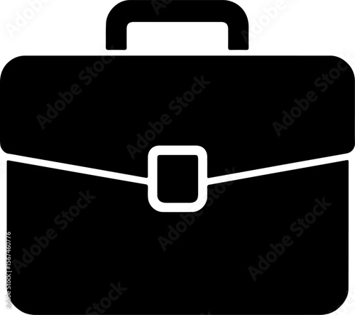 Simple black briefcase icon representing business and professional work silhouette