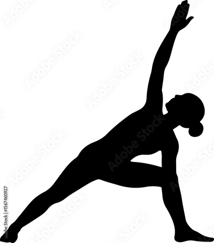 Woman performing extended triangle pose in yoga silhouette