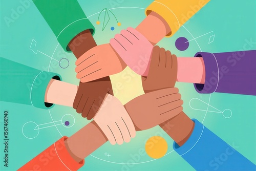 A vibrant, contemporary illustration depicting a partnership team demonstrating support and cooperation