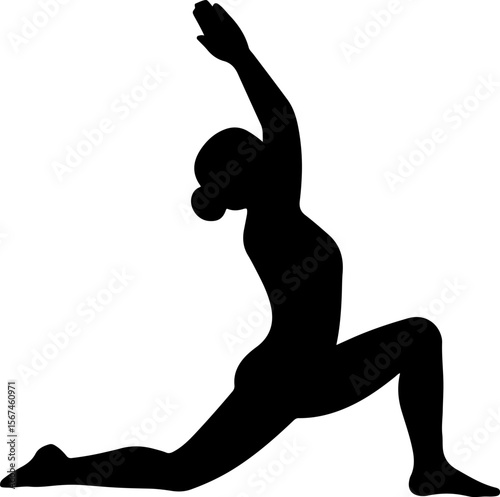 Woman performing yoga warrior one pose silhouette
