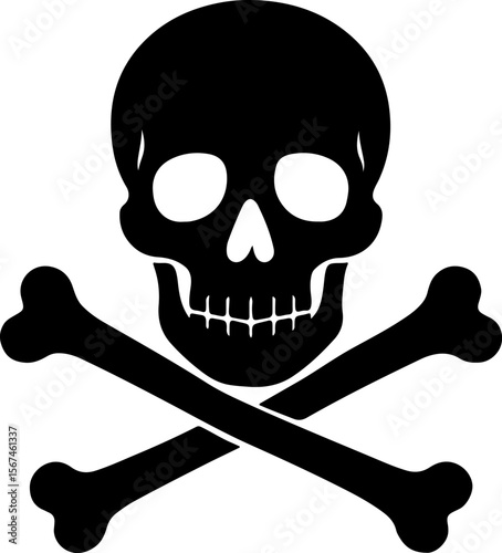 Classic black skull and crossbones symbol silhouette for danger warning