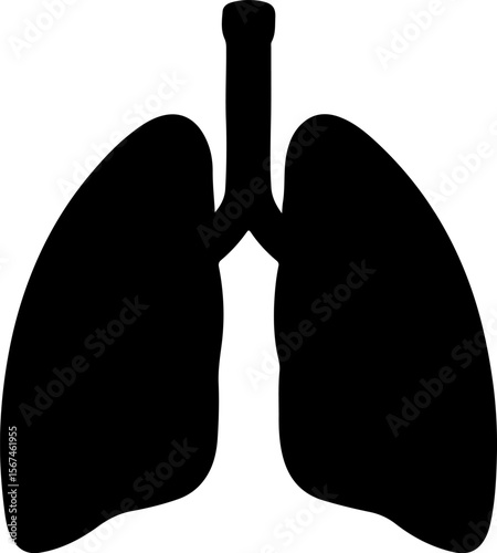 Black silhouette of human lungs with trachea on a light background